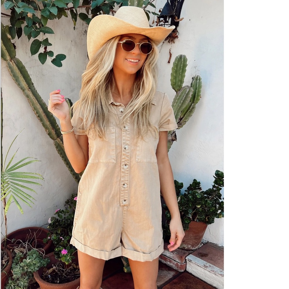 Show Me Your MuMu Tan Ranger Romper Jumpsuit